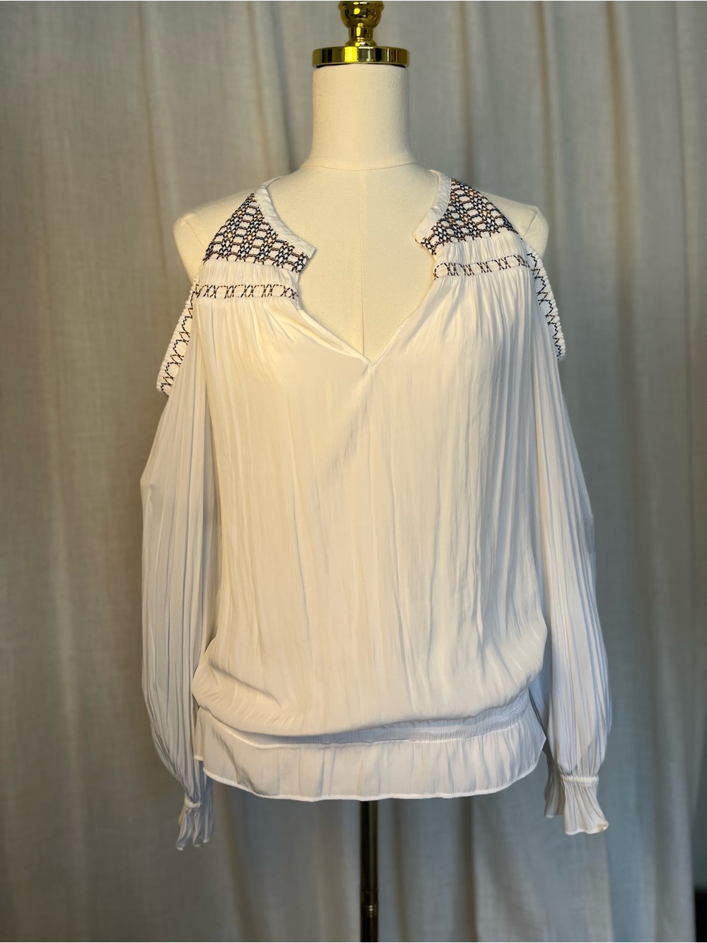 Ramy Brook 'Harper'Blouse with Smocked Trim NWT Small